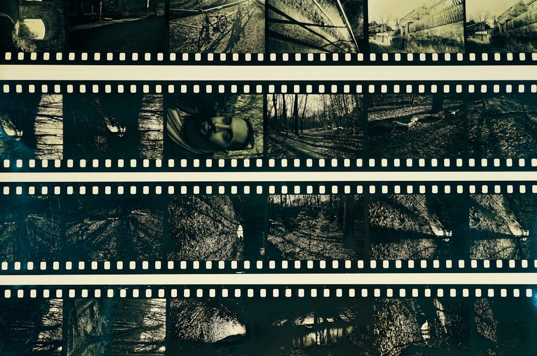 Collage of vintage film strips with sepia tones.