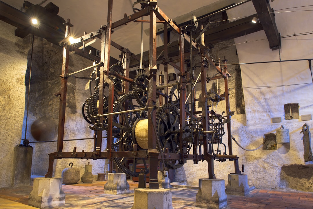 Intricate antique clock mechanism in a museum